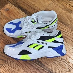 Reebok , lime green , blue , white